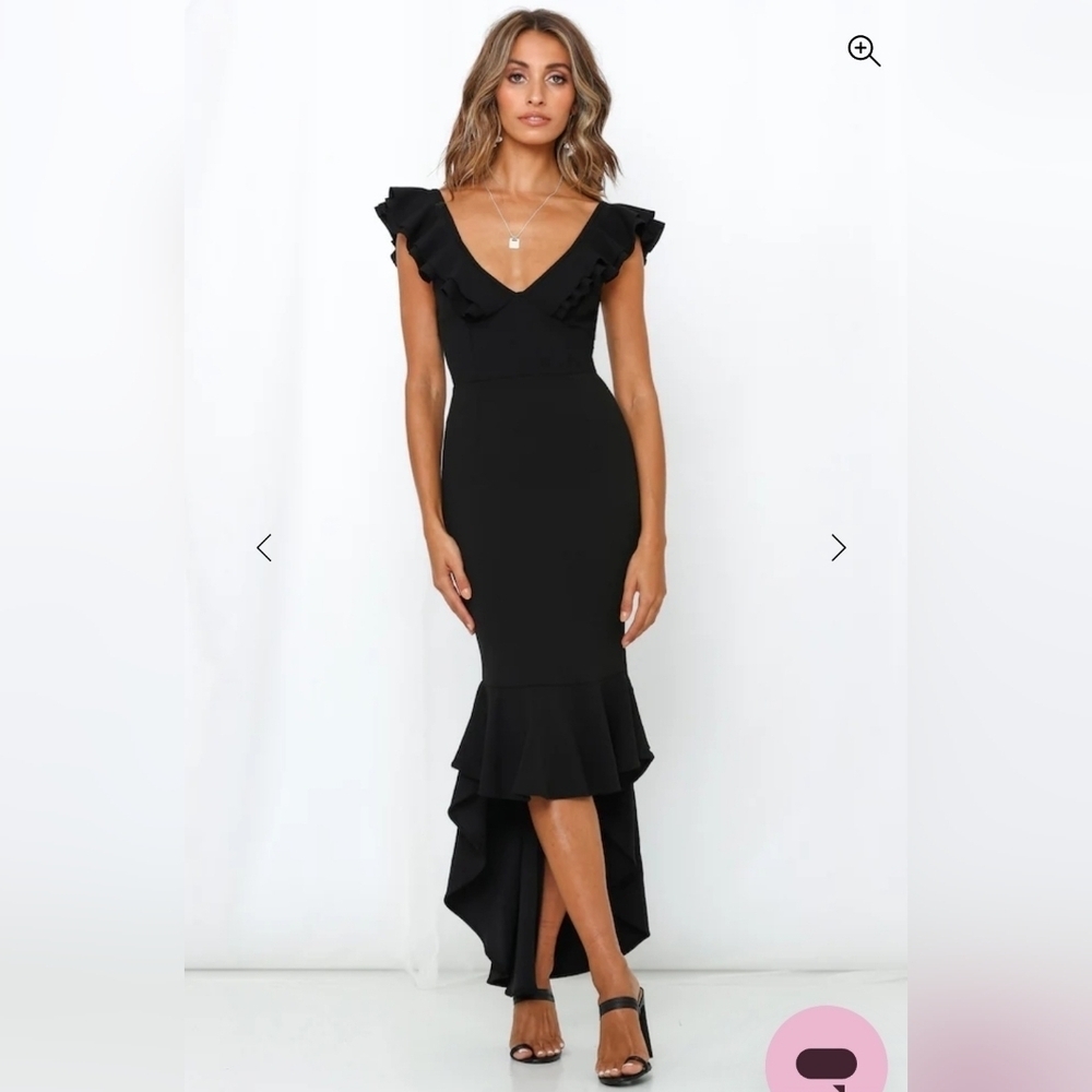 NWT Hello Molly Women's Small Size 4 Hi-Low Ruffle Hem Black Maxi Dress - Picture 12 of 12